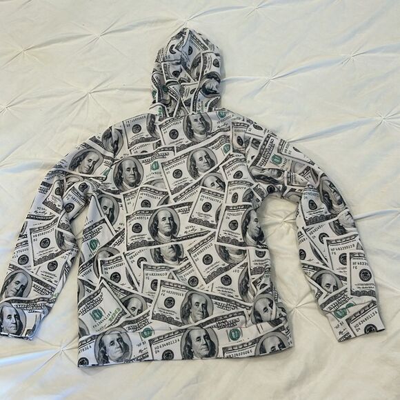 Kids' 100 Dollar Bill Print Long Sleeve Round Neck Pullover Hoodie Fits Large 10 - Picture 6 of 7